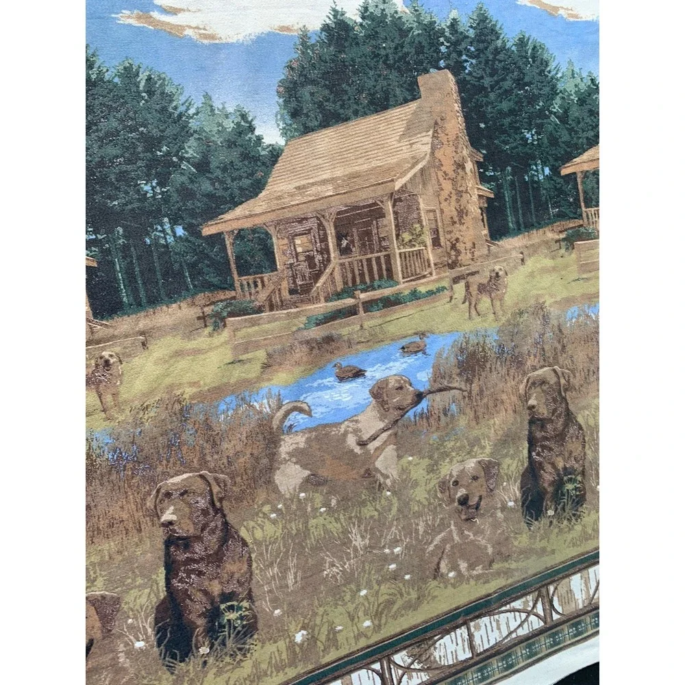 vintage throw blanket Tapestry Blanket Dogs Cabin Setting With Birds 7.5 X 6 Ft